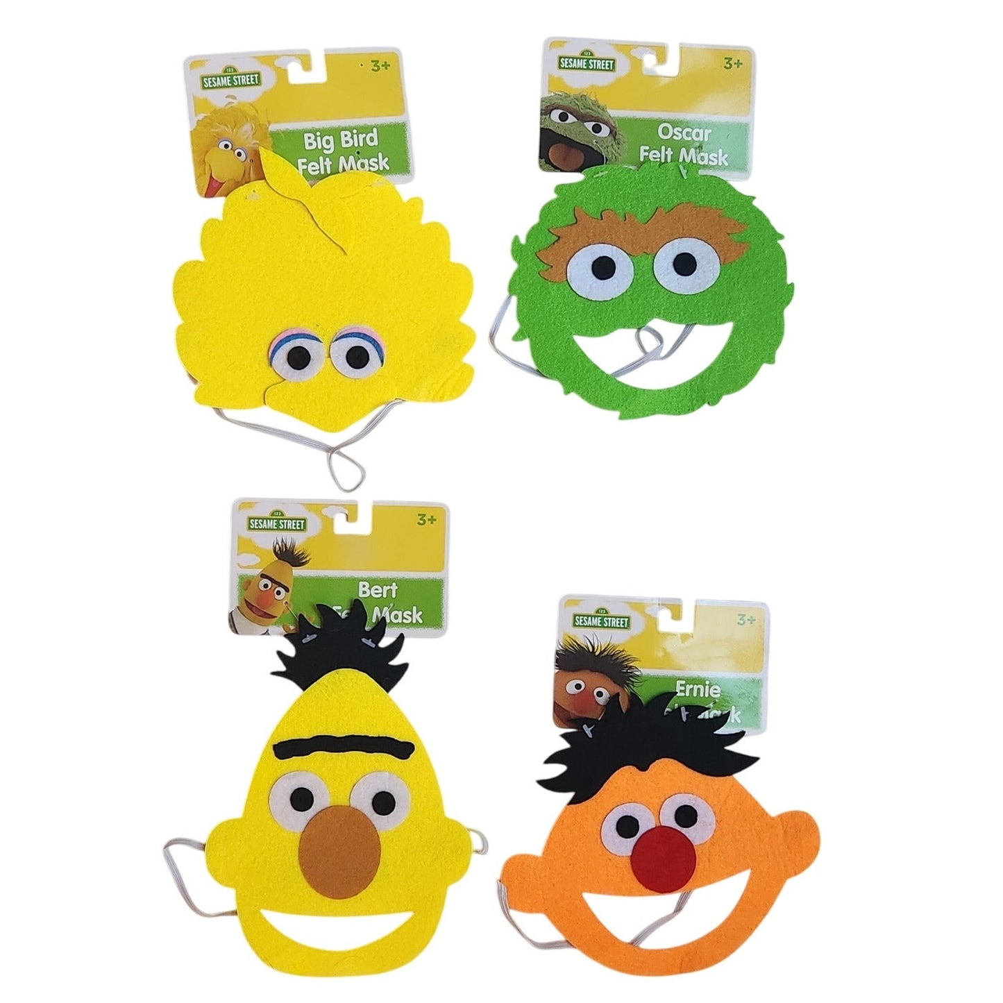 🧡 Sesame Street Felt Masks Set of 4 – Big Bird, Oscar the Grouch, Bert, and Ernie – Kids Dress-Up Party Favors Halloween