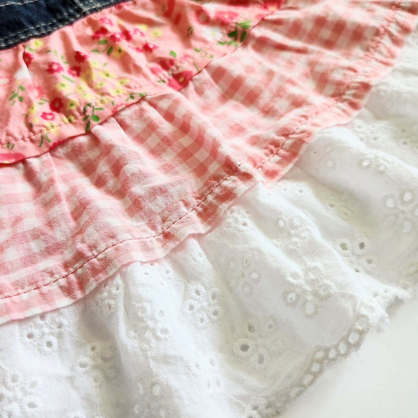 Oshkosh B'Gosh Pink Floral Gingham Eyelet Skirted Overalls | Baby Size 12 months