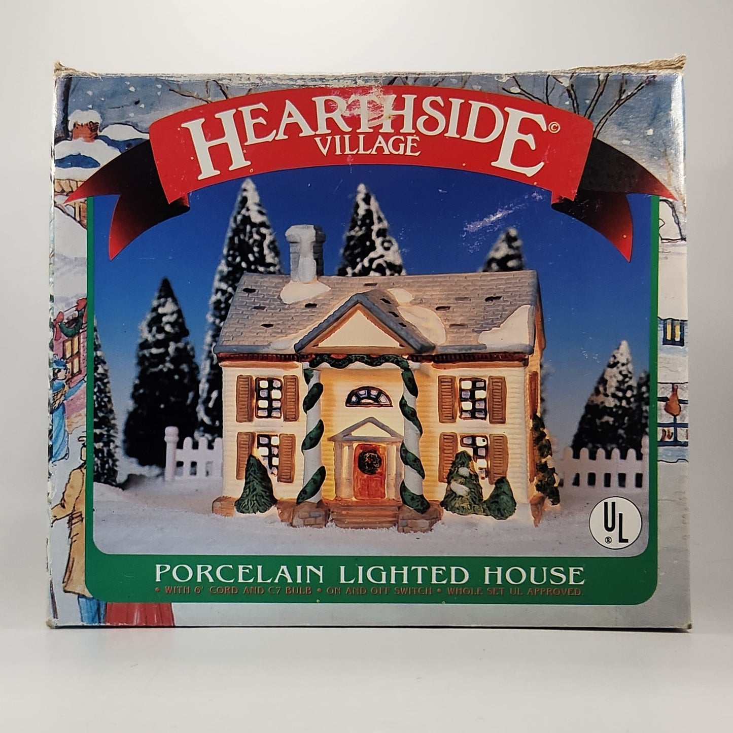 1991 Christmas Village Porcelain Lighted House – Snow-Covered Colonial with Box