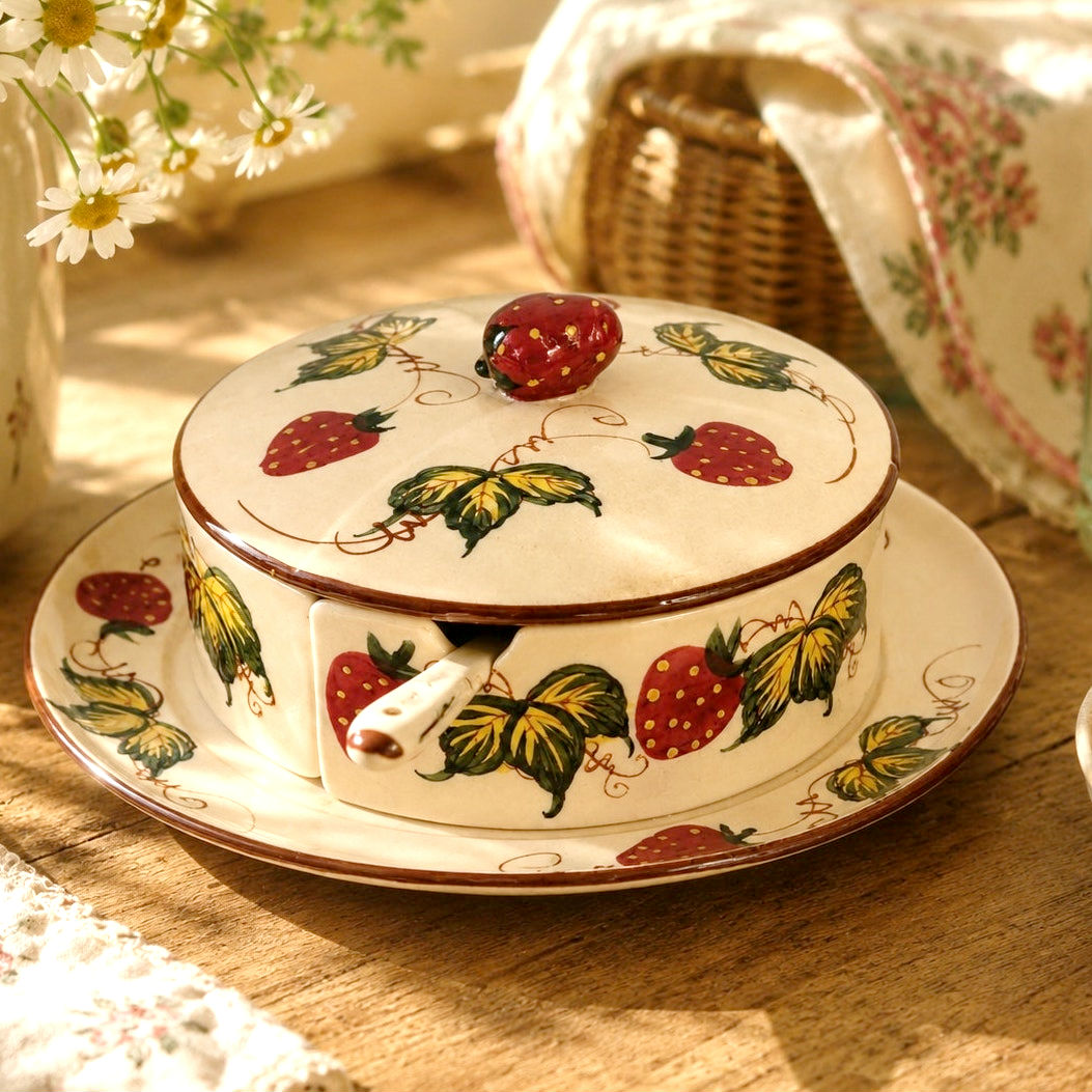 Vintage Hand-Painted Ceramic Strawberry Trio Server
