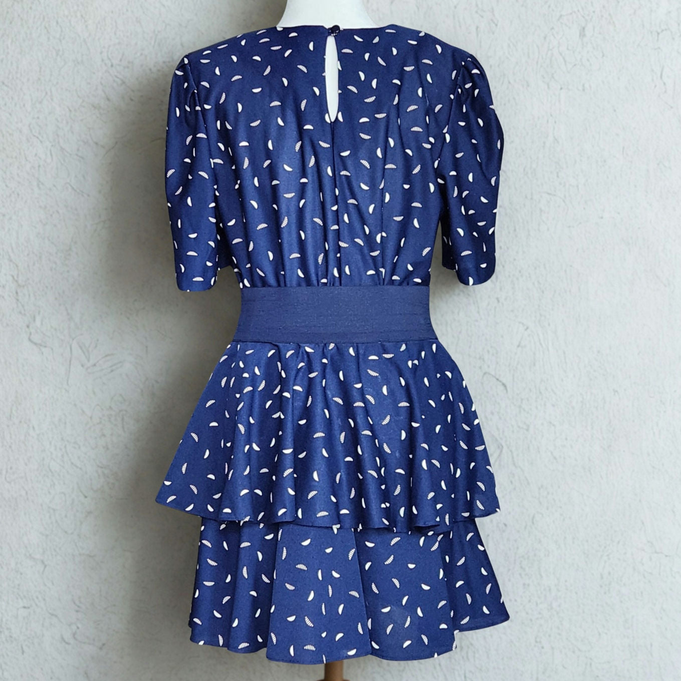 Jenny Vintage 1980s Women's Navy Drop Waist Dress w/ Detachable Flounce Size 12 (fits 8)