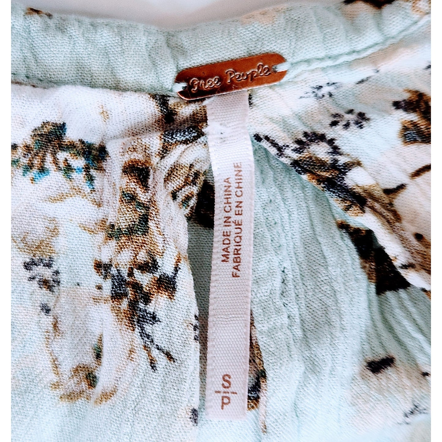 Free People Faded Floral Tunic Dress Women’s Small Mint Brown Sleeveless Swing Crinkle Boho