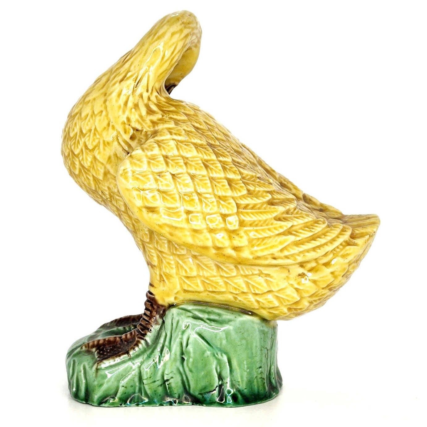 Antique Chinese Porcelain Miniature Yellow Glazed Preening Duck Figurine 1920s
