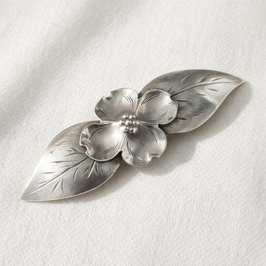 1940s Stuart Nye Sterling Silver Dogwood Brooch Signed