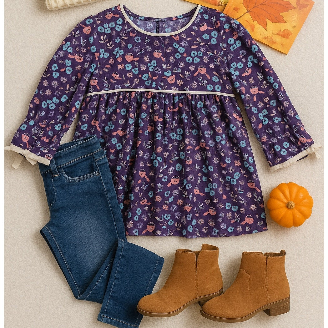 Hanna Andersson Purple & Pink Bird Print Tunic Blouse | Girls 14-16 / 160 cm