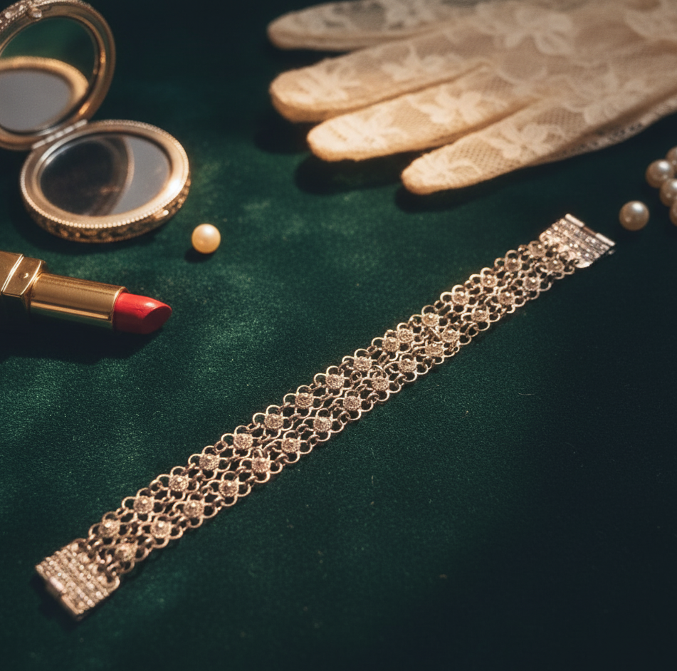 Mid-Century Sterling Silver Filigree Link Bracelet